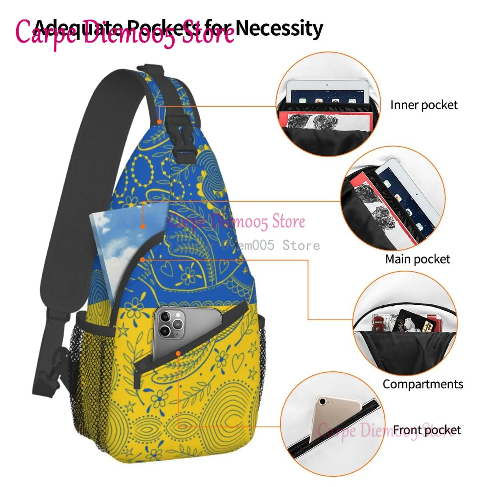 Flag Of Ukraine Sling Crossbody Chest Bag Men Shoulder Backpack for Hiking