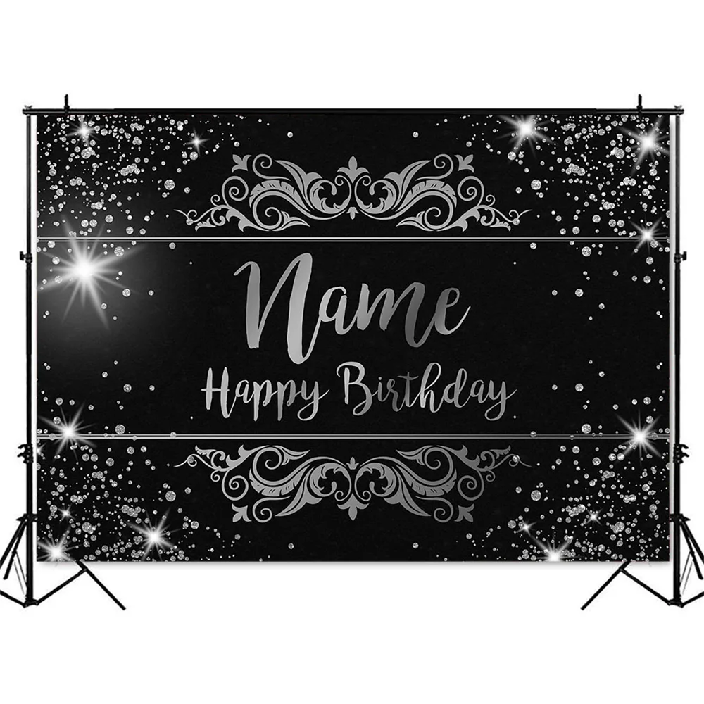 Black Glitter Birthday Background Sliver Shining Dots Backdrop for Photo Studio Personalized Name Boy Adult Theme Party Decor