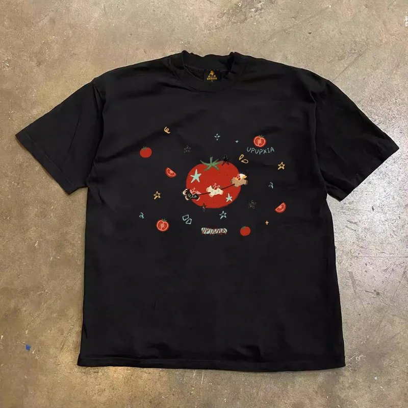 Loose Fit Cotton T-Shirt Unisex Short Sleeve Double Thread UPUPXIA Hero Print Sweat Absorbent round Neck Casual Summer Top