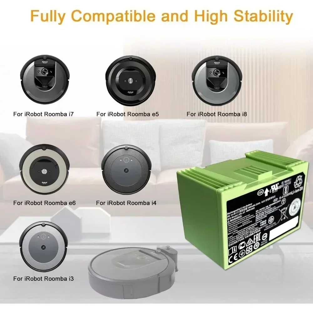 

For iRobot Roomba i3 i4 i5 i6 i7 i8 J7 E5 Series 14.4V 5000mAh Vacuum Cleaner Replacement Battery
