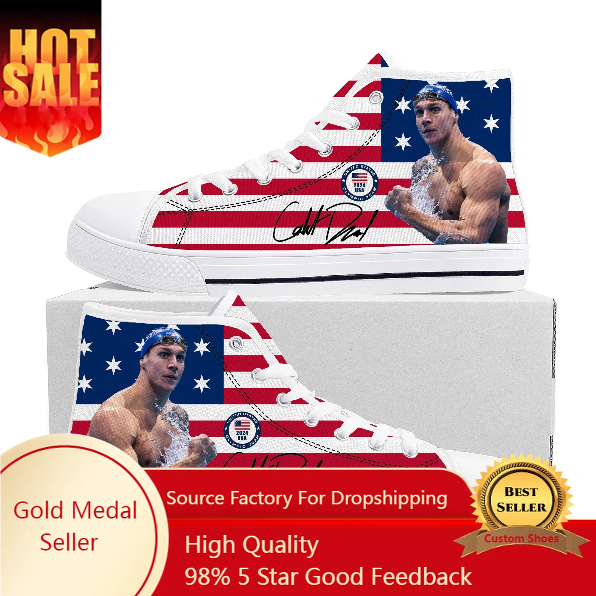 Caeleb fur sel-Chaussures de Natation Champion pour Hommes et Femmes, Baskets Montantes pour Adolescents, Chaussures en Toile Personnalisées pour Couple, Rencontres, Haute Qualité