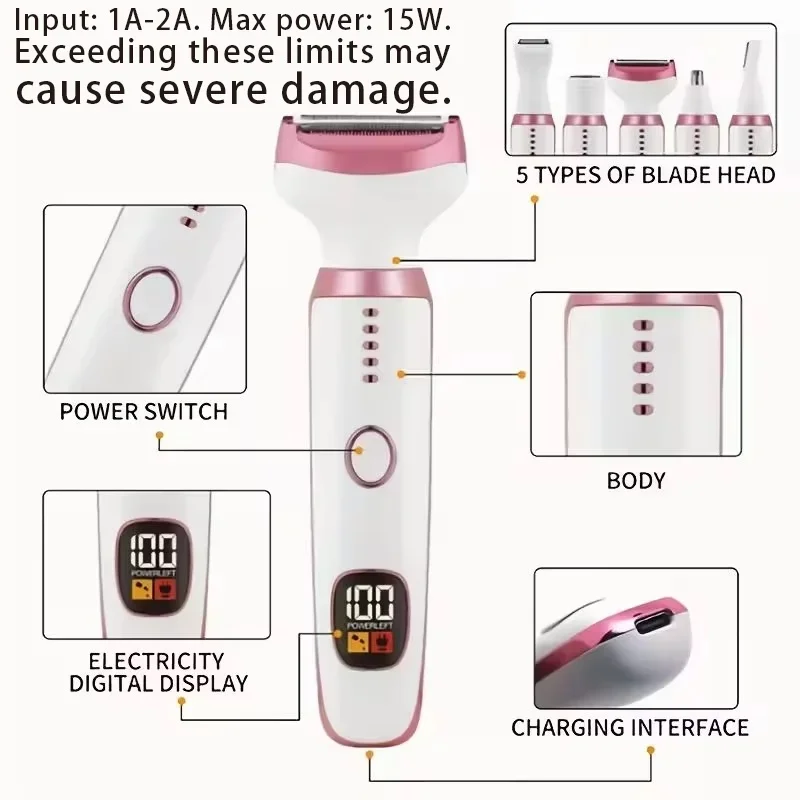 新型5in1充電式電動レディースシェーバー LEDディスプレ - Women Accessories Display のレビューと価格