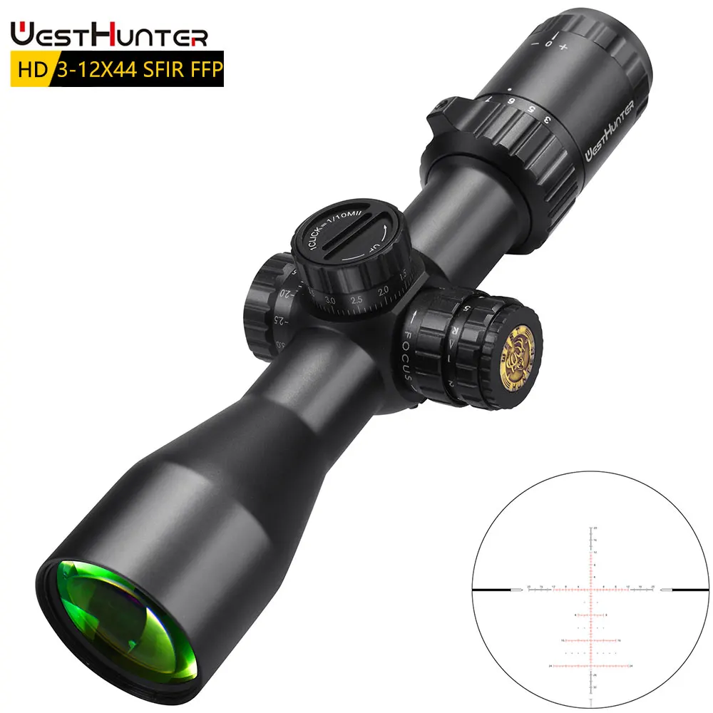 

WestHunter HD 3-12X44 SFIR FFP Compact Riflescope First Focal Plane Hunting Scopes 1/10 MIL Illuminated HD Glass Optical Sights