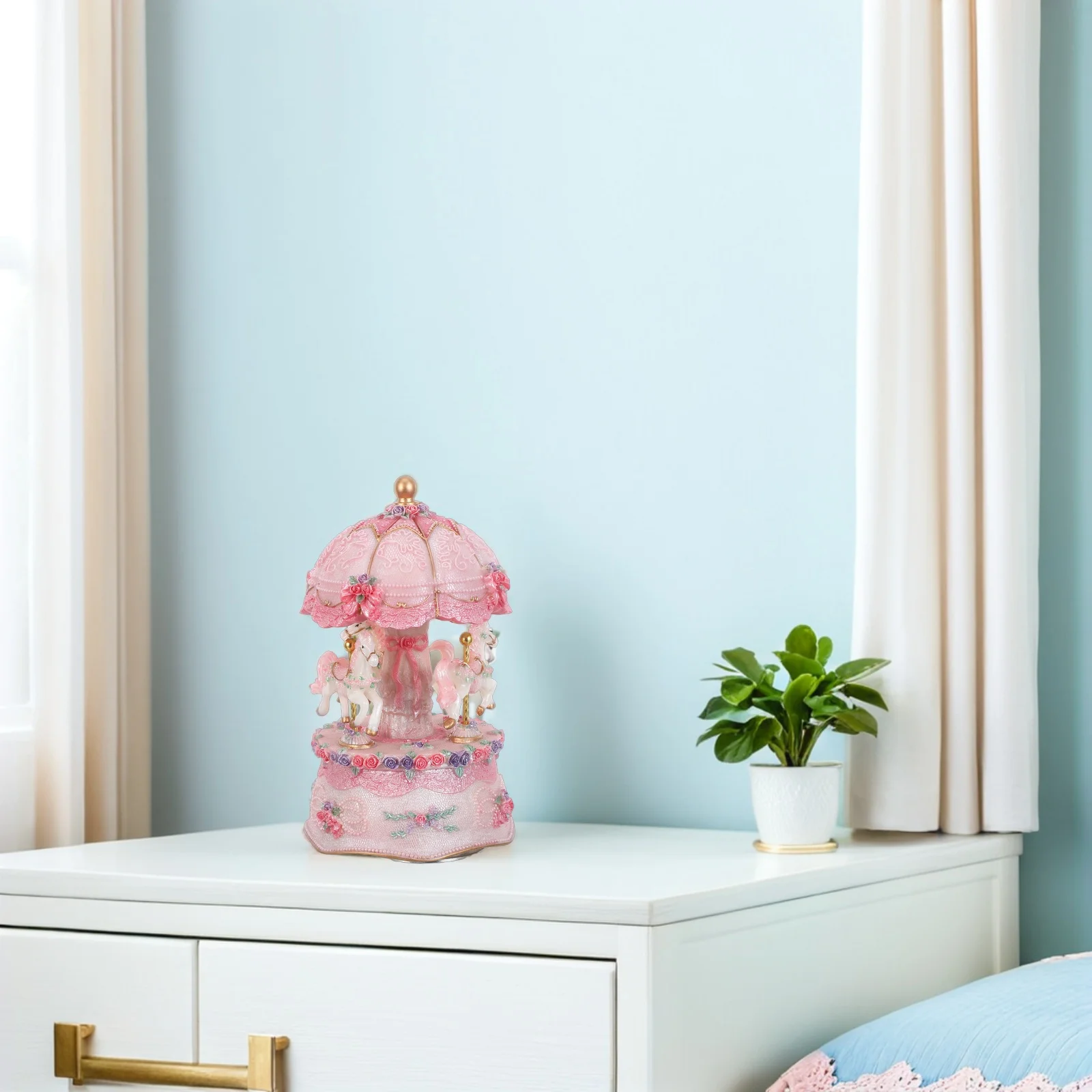 

Vintage Carousel Music Box Rotating 3-Horse Musical Decor With Color Changing Led Lights For Christmas Birthday Party Home