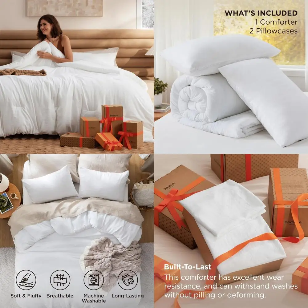

Luxury Oversized King Comforter Set in White, Prewashed Soft Bedding, 3-Piece Down Alternative, Includes 1 Comforter and 2 Pillo