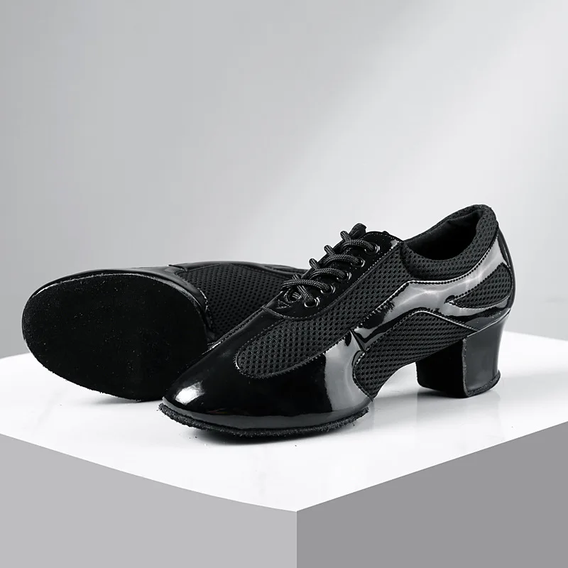 Split Sole Flexiable Men Latin Ballroom Dance Shoes Black Patent Leather Indoor Suede Outsole Outdoor Rubber Outsole