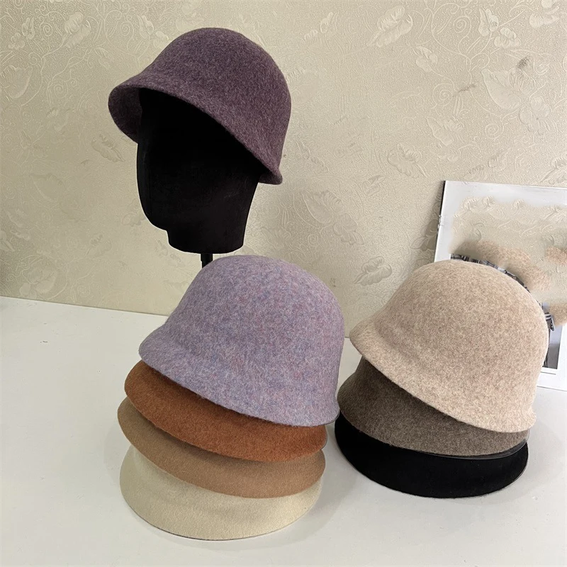 

Французская элегантная шляпа-ведро из 100% шерсти с короткими полями, женская осенне-зимняя модная теплая дизайнерская рыбацкая шапка