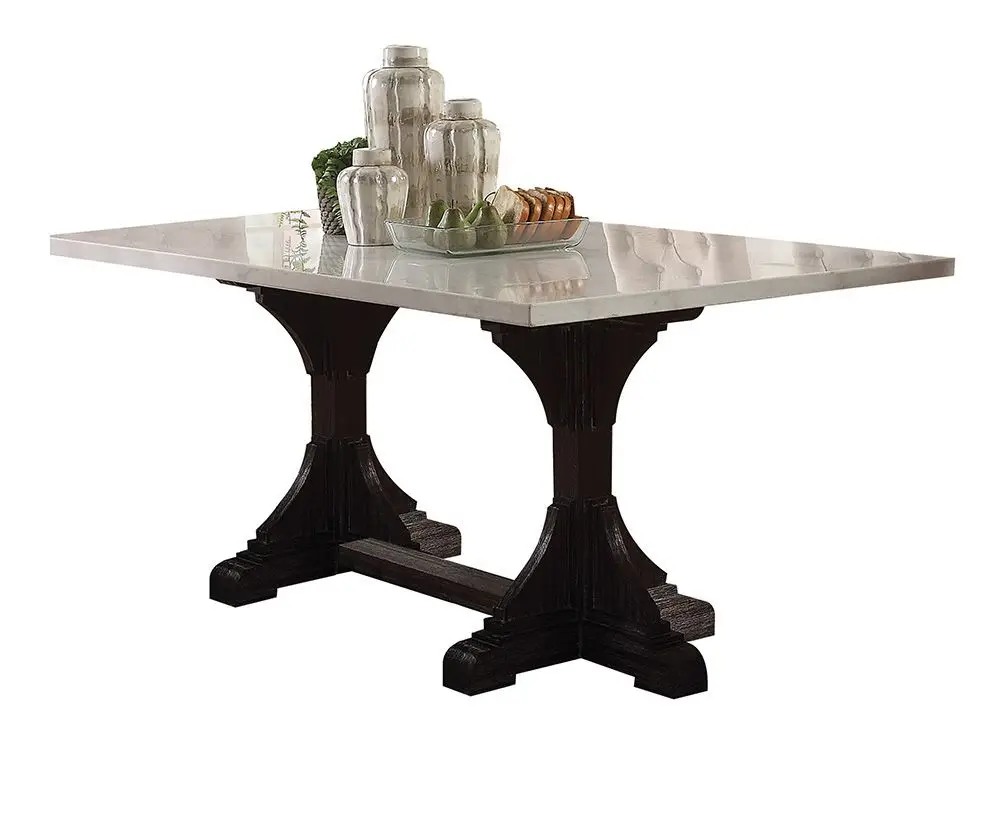 ACME Gerardo Dining Table in White Marble Top & Weathered Espresso