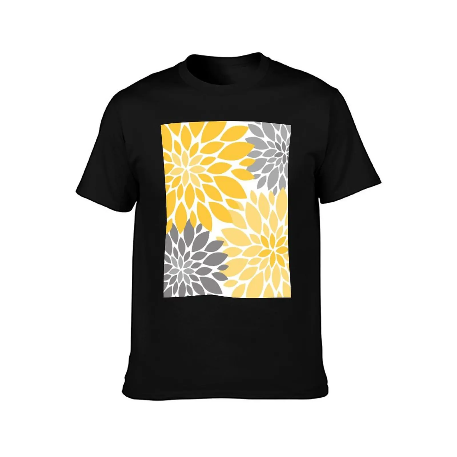 Yellow and Gray Dahlia Floral Pattern T-Shirt plain Blouse animal prinfor boys plus size clothes mens clothes