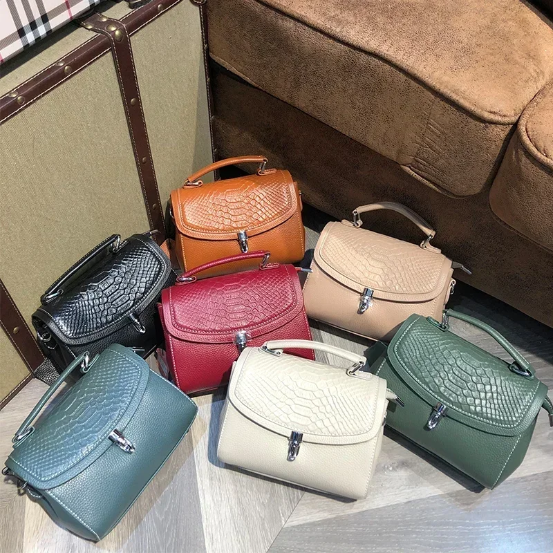Authentic Cowhide Leather Women's Crossbody Bag Soft Solid Color Shoulder Bag Versatile Commuter Retro Female Handbag Wholesale