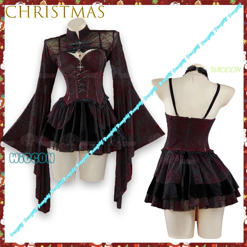 Original Blood Night Gothic Spider Web Corset Set Women Cosplay Costume Strap Top Skirt Halloween Christmas Party Outfit