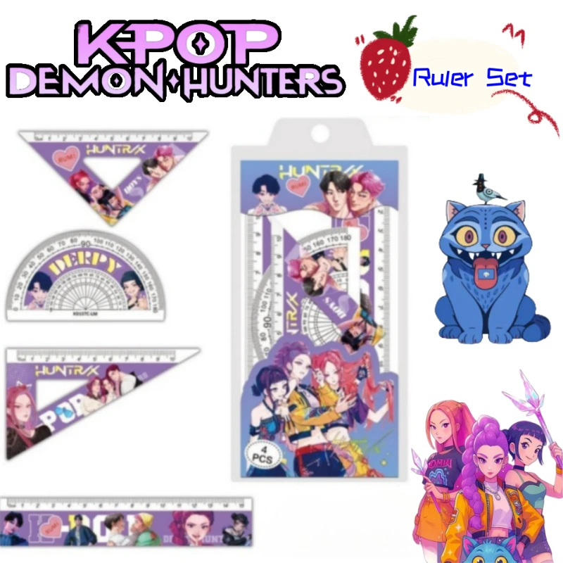 KPop Demon Hunters Zoey Derpy Bobby conjunto de régua fofa de desenho animado para meninos e meninas estudantes régua criativa de alto valor régua triangular