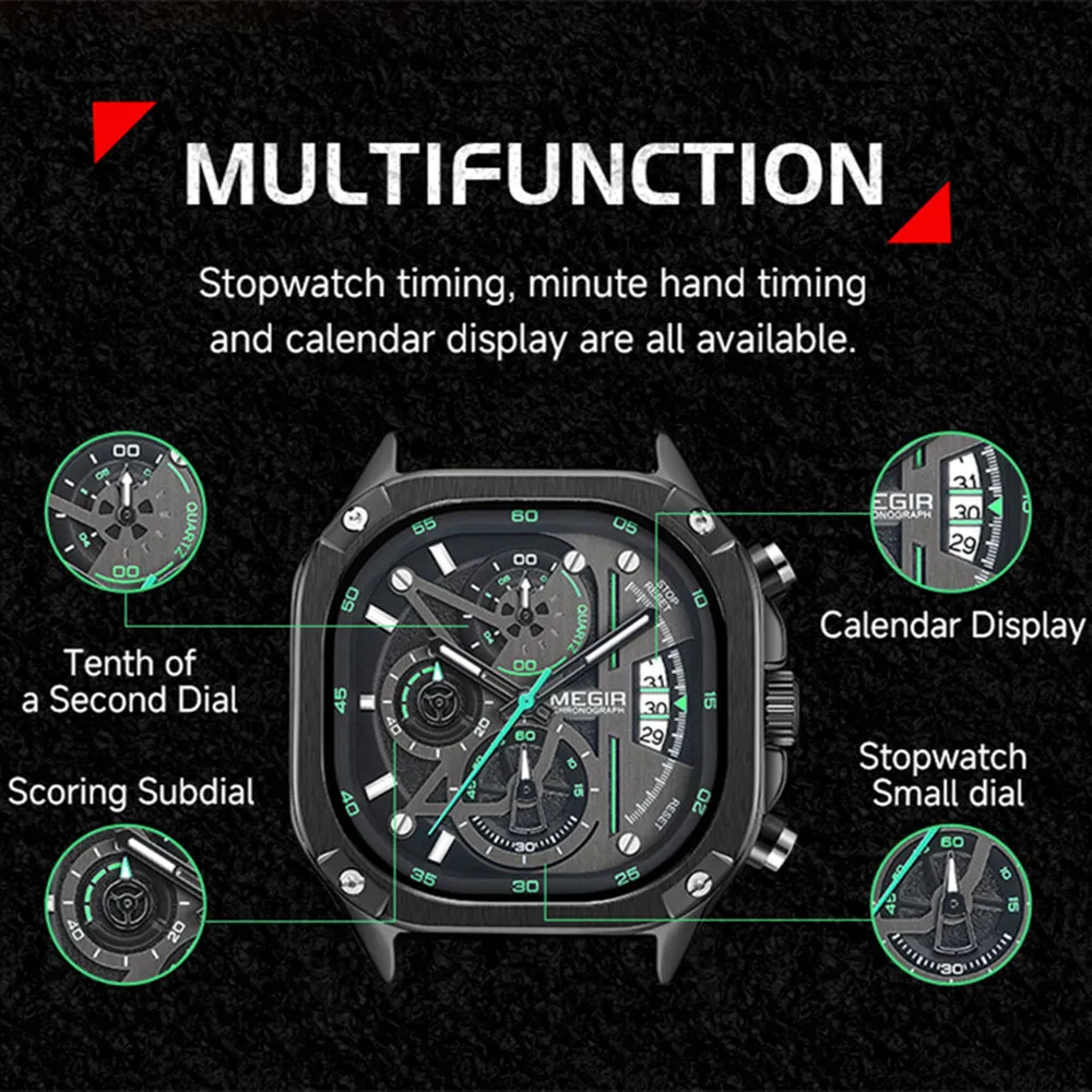 MEGIR Men's Watch Orange Canvas Strap Sports Wristwatch Chronograph Luminous Calendar Quartz Watches Clock Montre Homme 2217
