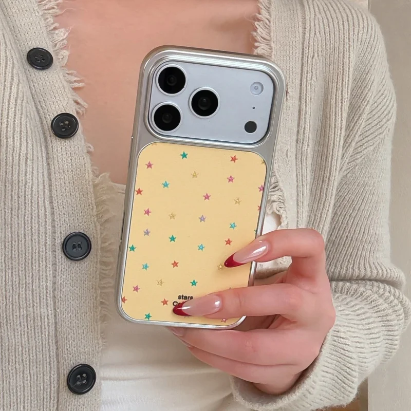 

Fashion Plating Silver Cute Color Star Phone Cover For Apple iPhone 17 Pro 16 15 14 Pro Max Case Shockproof Cases For iPhone 16