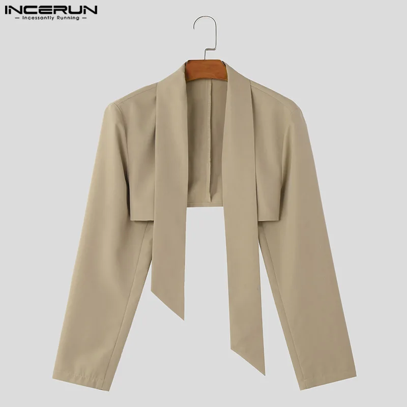 2024 Men\'s Blazer Long Sleeve Open Stitch Fashion Male Casual Suits Solid Color Streetwear Thin Crop Coats Men S-5XL INCERUN