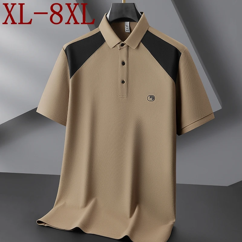 

8XL 7XL 6XL 2025 Новая летняя роскошная хлопковая рубашка-поло высшего класса, мужские топы, модные лоскутные мужские рубашки, свободные поло с лацканами Homme