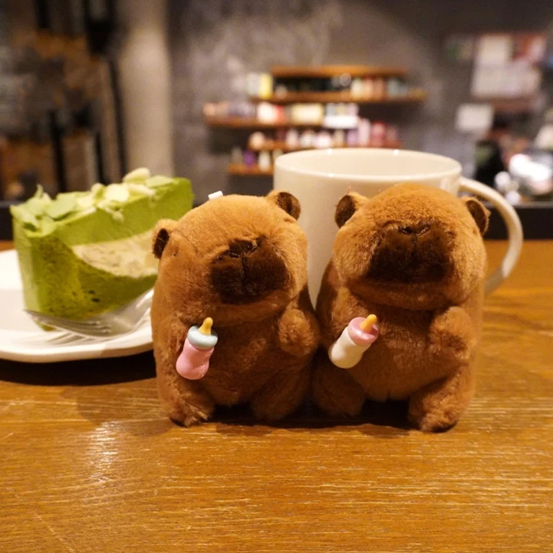 Cute Bottle Capybara Pendant Plush Toys Doll Keychain Water Guinea Pig Filling Keyring Backpack Charms Bag Decor Gifts Random