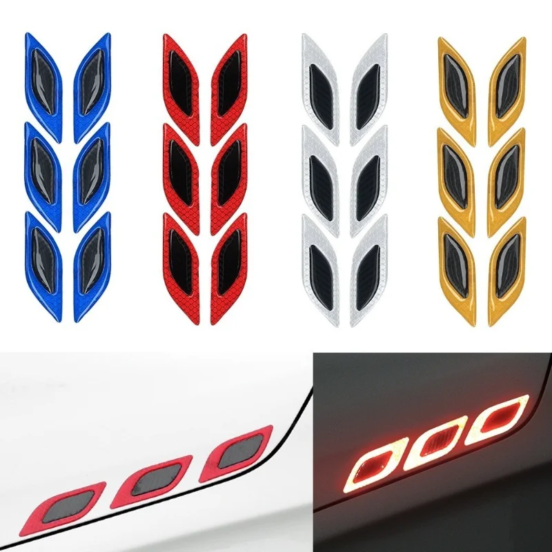 

6pcs 3D Car Styling Reflective Carbon Fiber Bumper Strips Safety Warning Tape Secure Reflector Stickers Car Exterior Accessories