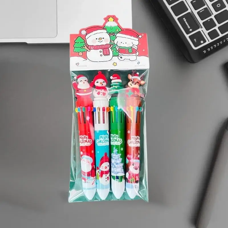 Bolígrafo navideño de dibujos animados, manual de colores de Papá Noel, bolígrafo de prensa, regalos de Navidad para estudiantes, premios de papelería