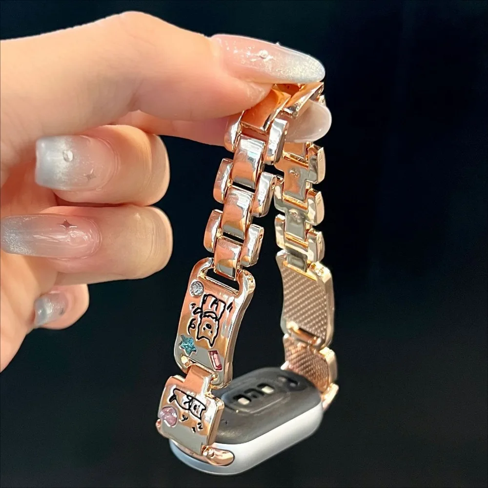 Puppy Pattern Metal Strap for Xiaomi band 9 xianmi band 8 Watch Accessories Metal Bracelet Style Xiaomi Replacement Strap