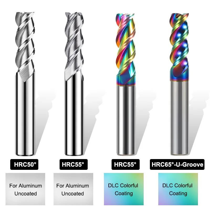 AZZKOR CNC Machine Machining Milling Cutter HRC50/55/65 1.0-20.0mm 3-Flute Carbide Flat End Mills For Aluminum Parts Processing