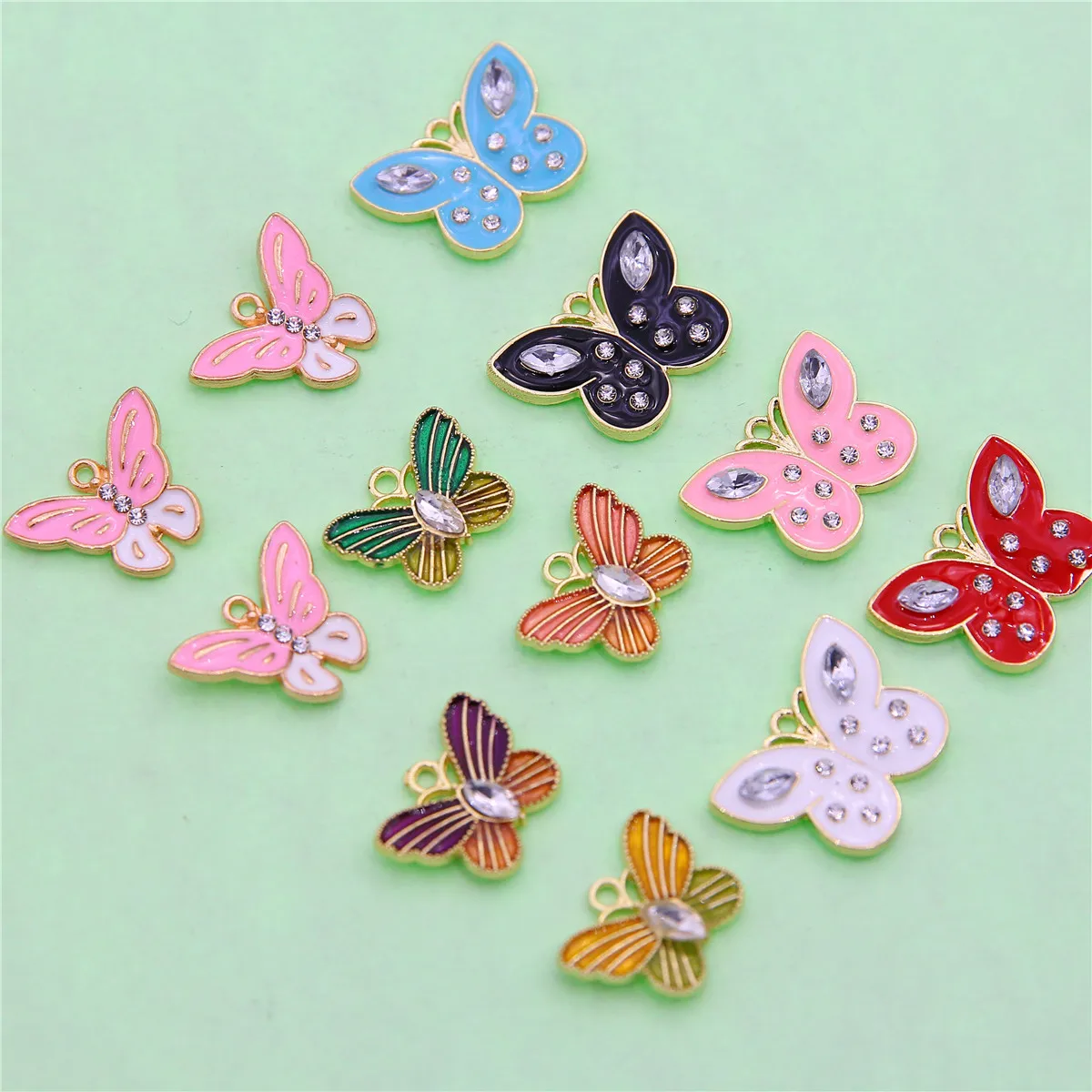 10pcs Mixed-color Micro-inlaid Zircon Colorful Butterfly Pendant, Enamel Two-color Butterfly Pendant, DIY Necklace Pendant Brace