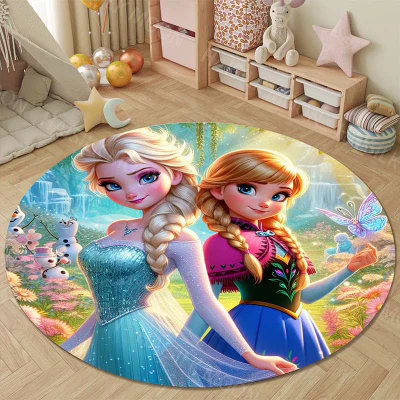 Disney Frozen Elsa Anna Round Rugs for Bedroom Area Floor Mats for Kids Room Household Bath Sofa Carpet Living Room Home Decor