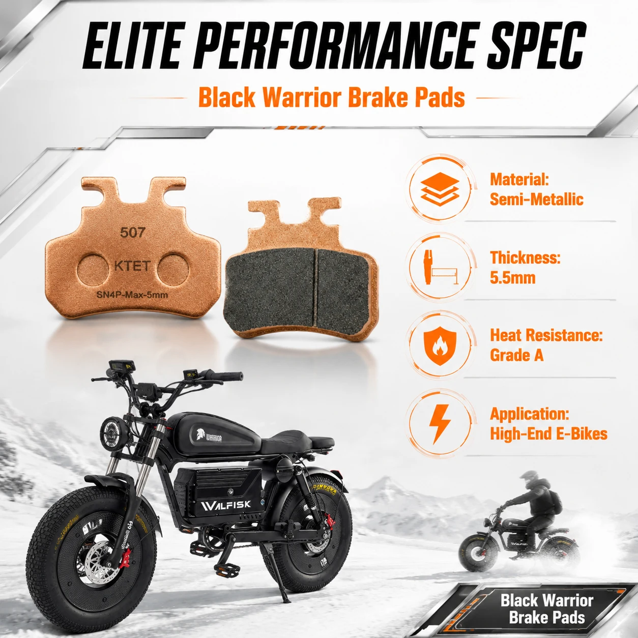 

Black Warrior Brake Pads Semi-Metallic Precision Control for Himoto OWAYEBIKE WALFISK EKXBike KTET SN-V4 XD-SN-4P