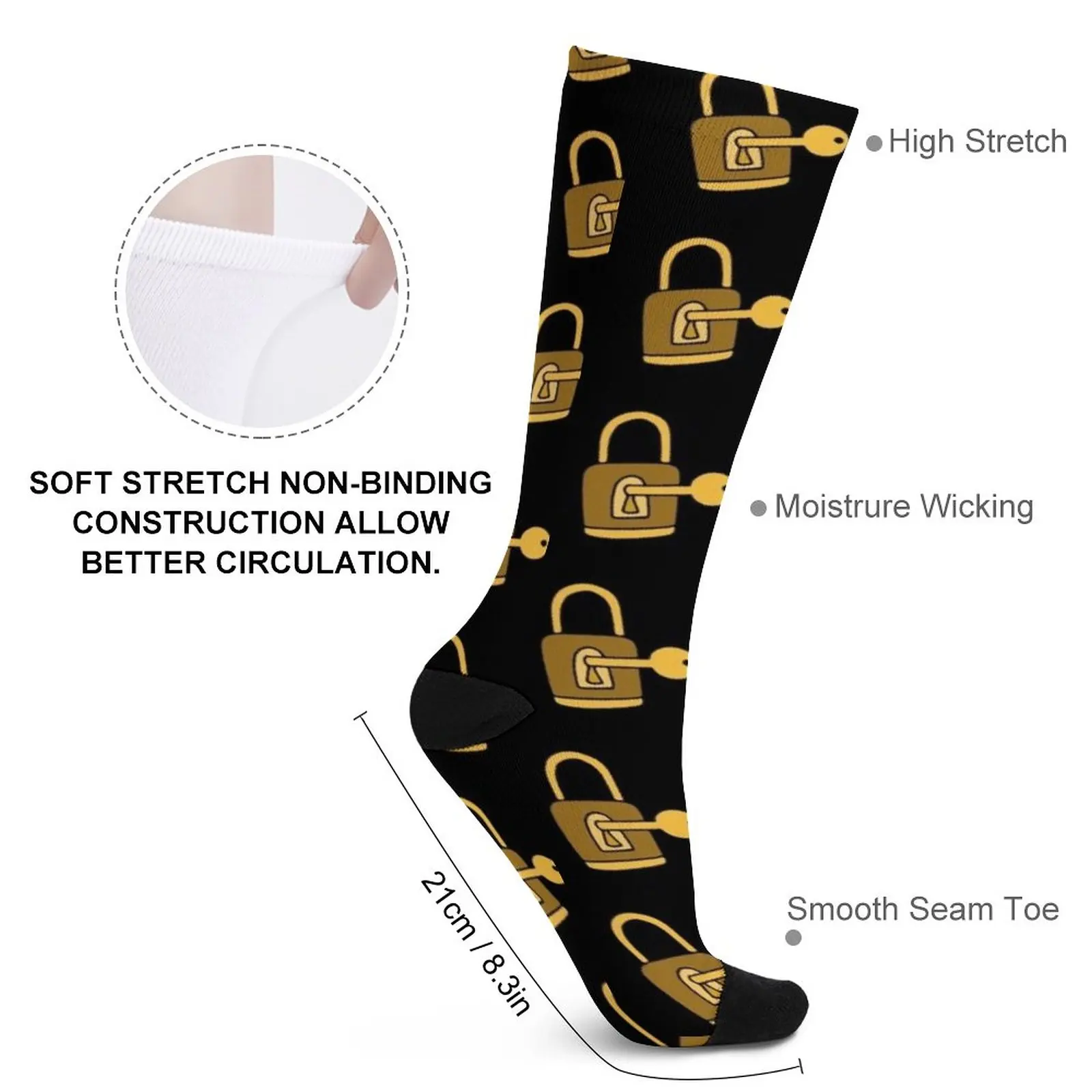 Meias com Golden Lock e Key Print, Meias para Sapatos