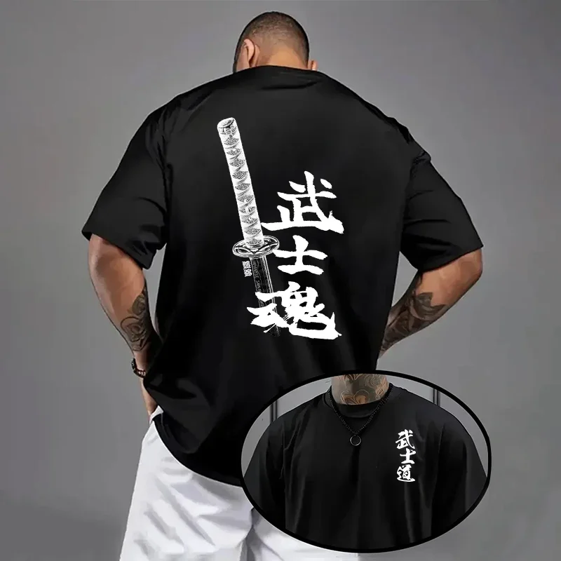 Unisex Japanese Samurai Dragon Kanji Print T Shirt Short Sleeve Tee Harajuku Streetwear Men Women Vintage Graphic Casual Tops