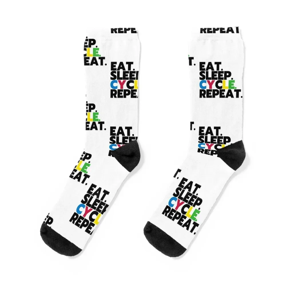 

Eat Sleep CYCLE Repeat Socks colored happy football Women Socks Men's