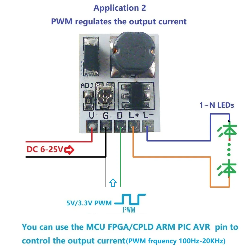Kontrol Peredupan LED 0-910MA Modul Driver LED PWM Dapat Disesuaikan Arus Konstan Papan LD24AJTA_MINI UNTUK Arduino ESP32 DC 12V 24V