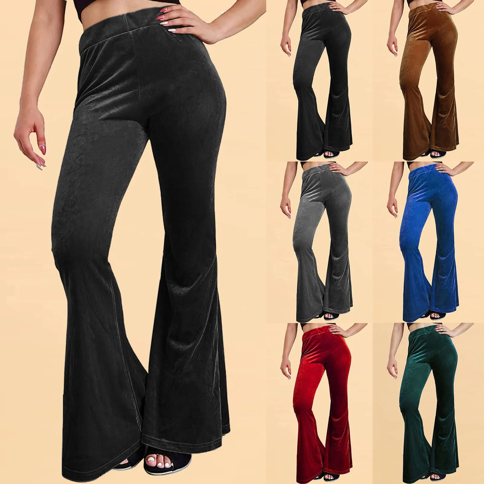 

2023 Autumn Velvet Flare Pants Women Velour Trousers Joggers Women Bell Bottom High Waist Solid Color Pants For Women Trousers