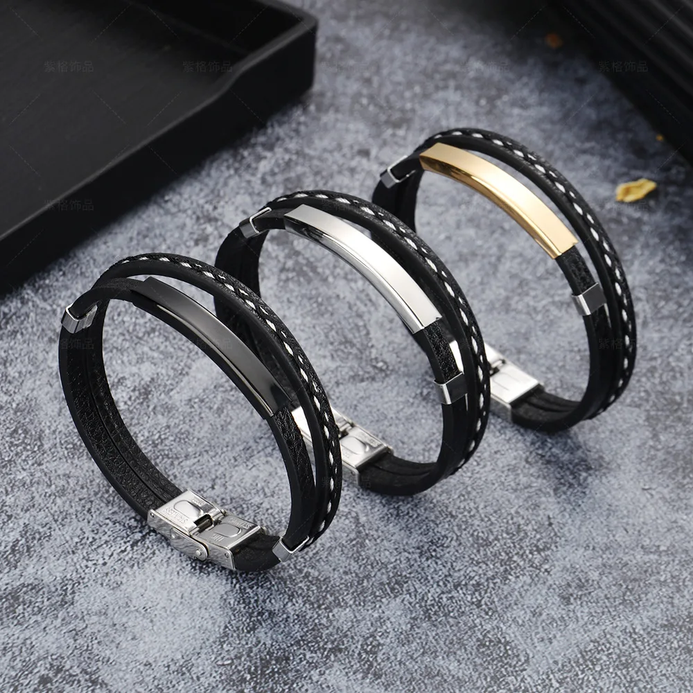 Handwoven Stitched Vintage Stainless Steel Bracelet for Men Simple Business Casual Design Single Piece