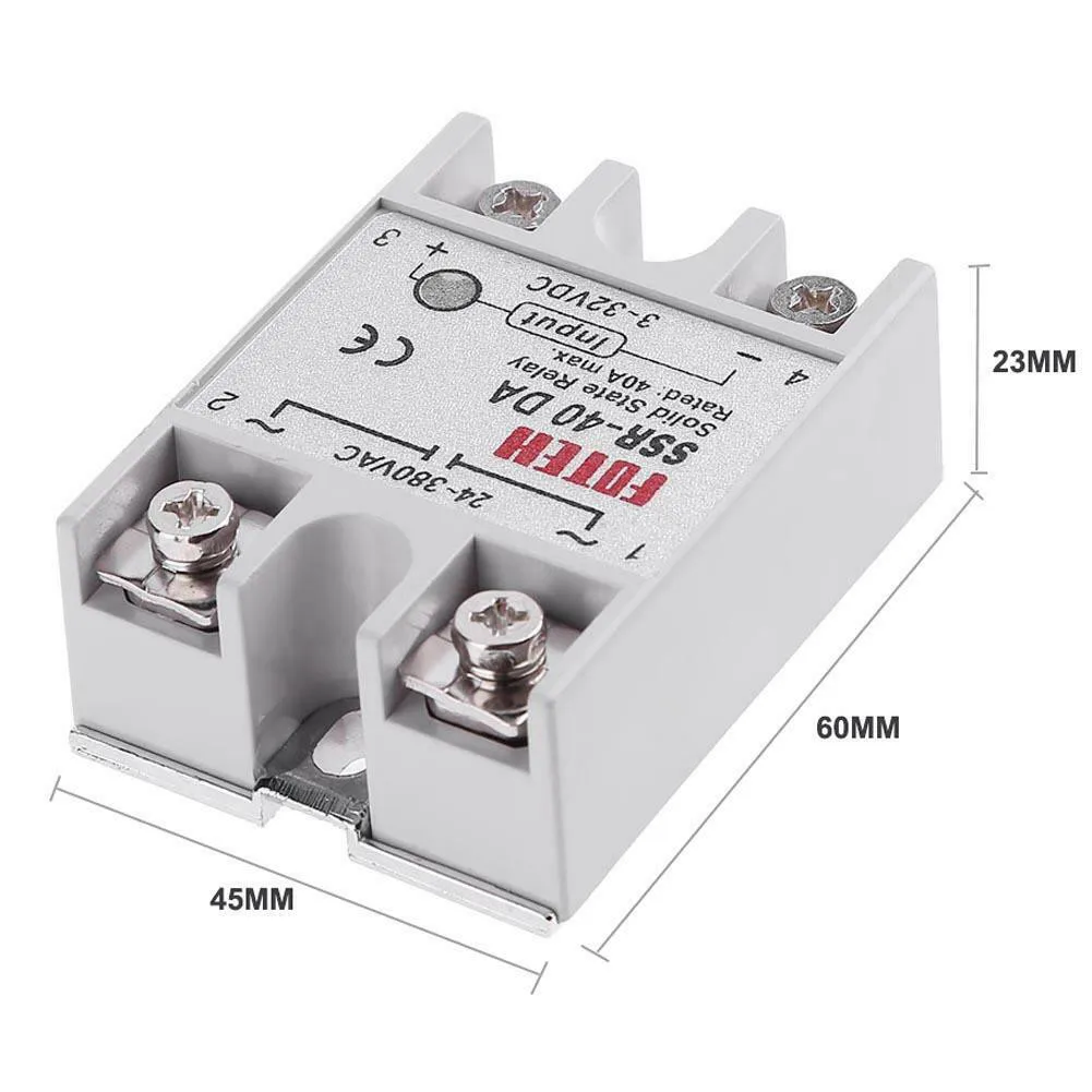 40A Solid State Relay for AC 24-380V Loads Controlled by DC 3-32V Signal in Household Appliances and Industrial Use