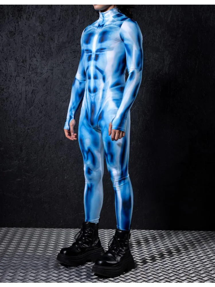 Nuevo Halloween hombres adultos Cyberpunk moda muscular Sexy mono fiesta de vacaciones club nocturno escenario juego de rol conjunto de disfraz de ciclismo