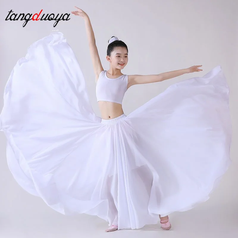 الأطفال الرقص نصف تنورة أداء زي الشيفون 720 درجة الفتيات تنورة الرقص الصينية الكلاسيكية ممارسة الرقص تنورة #1