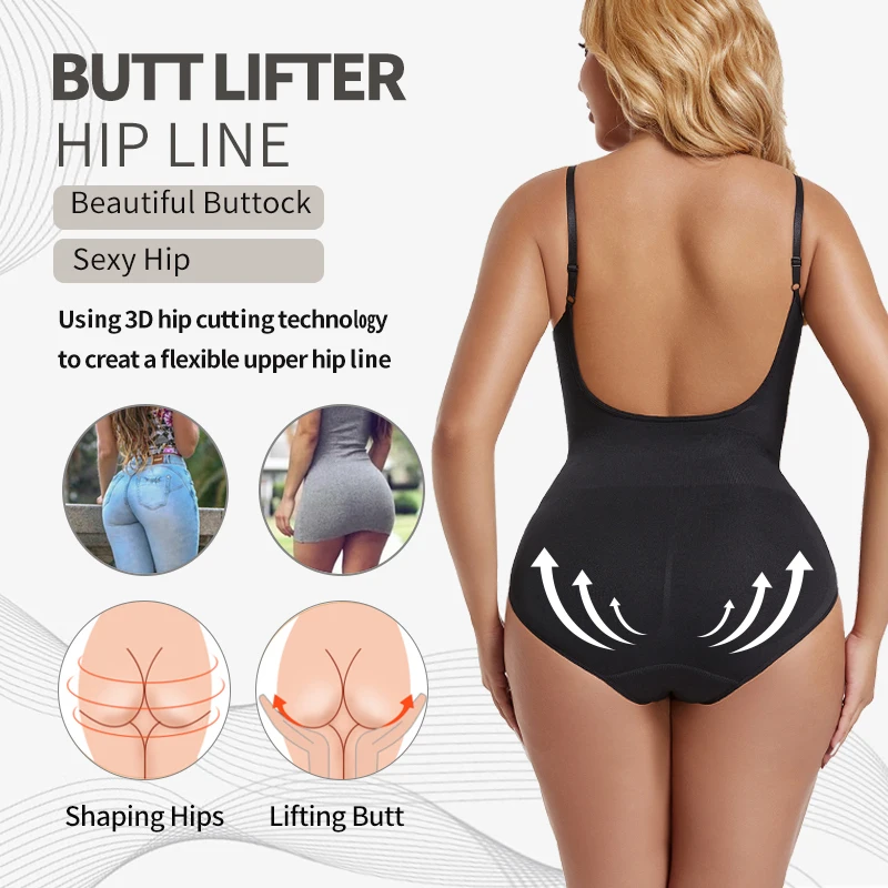 Low Back Bodysuits Shapers Womens Open Crotch Body Shaper Tummy Control Push Up U-SHAPE Backless Female Shapewear Underwear Sexy