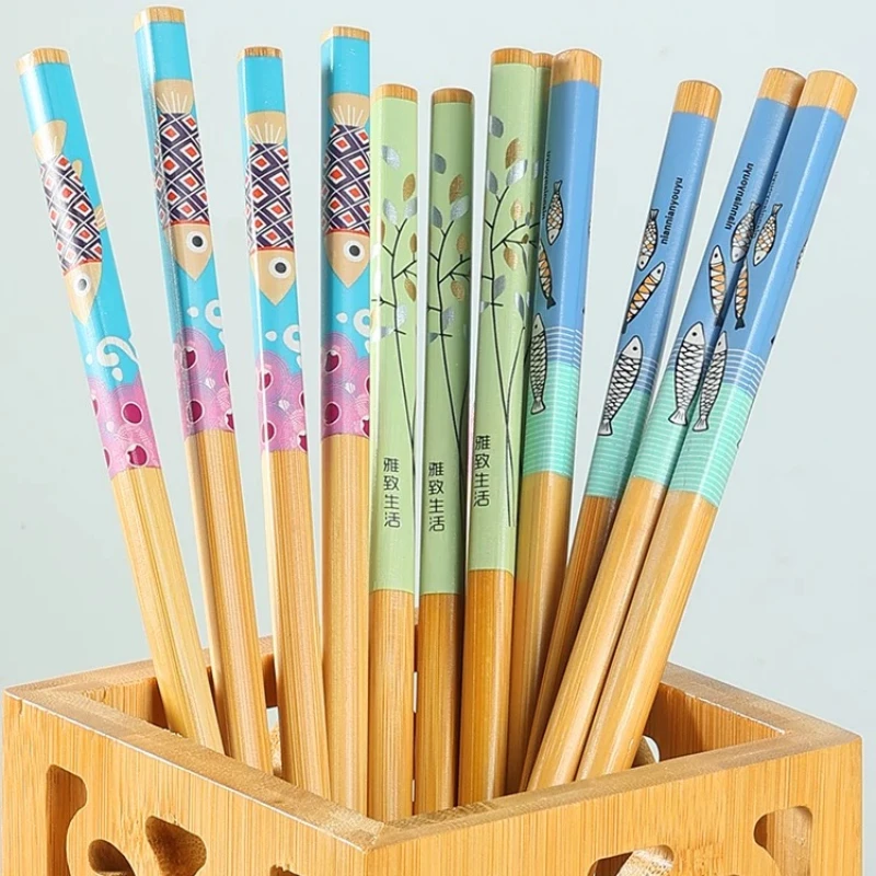 New Natural Lacquer Free and Wax Free Bamboo Chopsticks with Printed Bamboo Chopsticks Set, Japanese and Korean Chopsticks