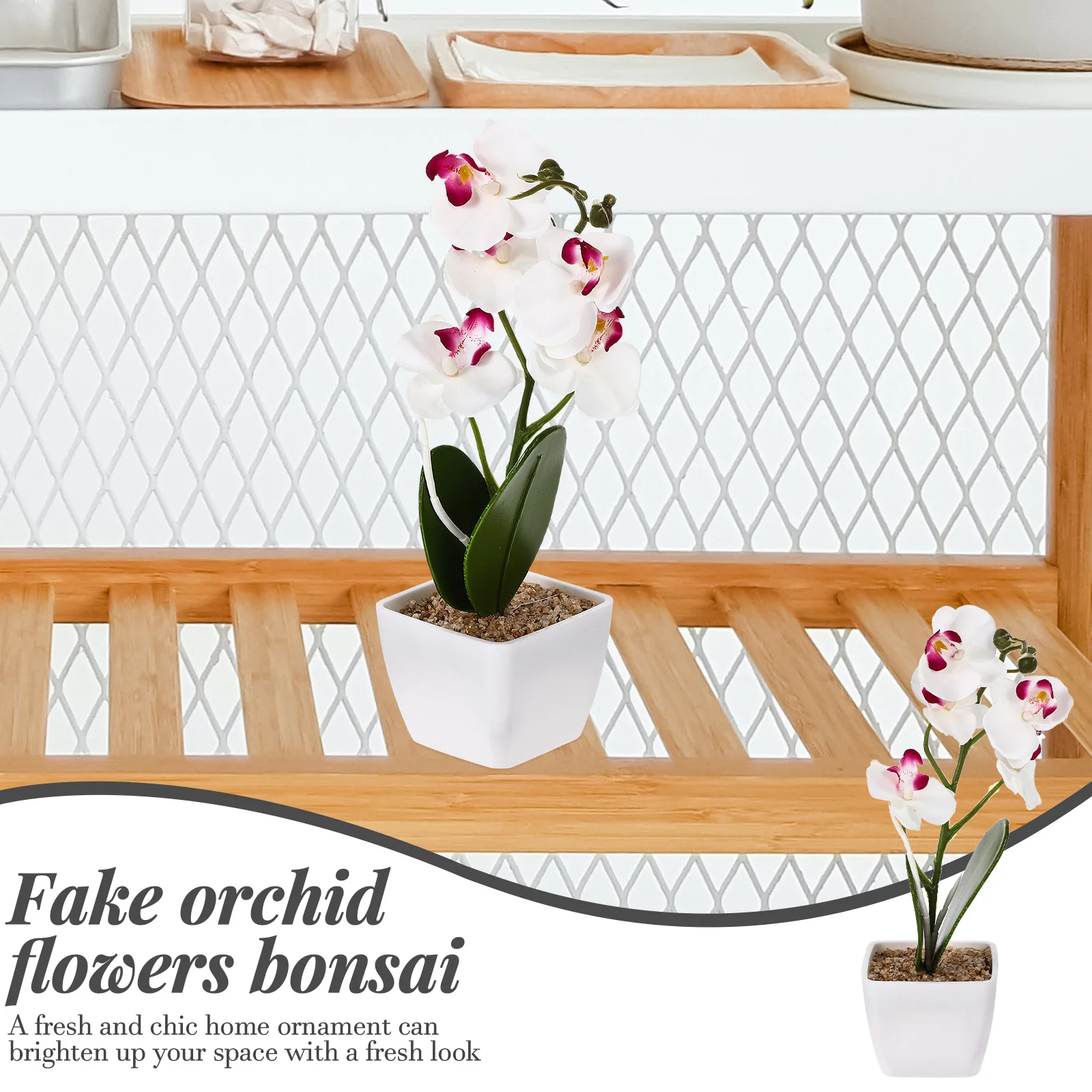 

Orchid Simulated Phalaenopsis Bonsai Artificial Flowers for Table Decoration Fake Potted Plant White Plastics
