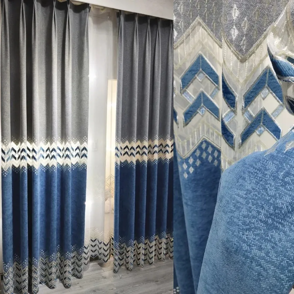 Modern Simple Thickening Chenille Hollow Out Embroidery Study Balcony Curtains for Living Dining Room Bedroom Windows Door
