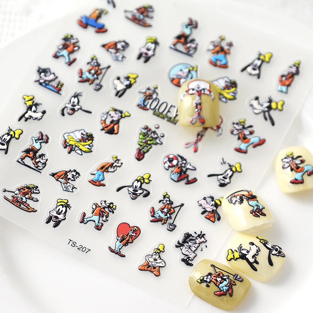 Disney Cartoon Mickey Goofy Nail Decoration Decal Nail Sticker Dumbo Lion King Stickers New 5D Embossed Sticker Nail Decoration