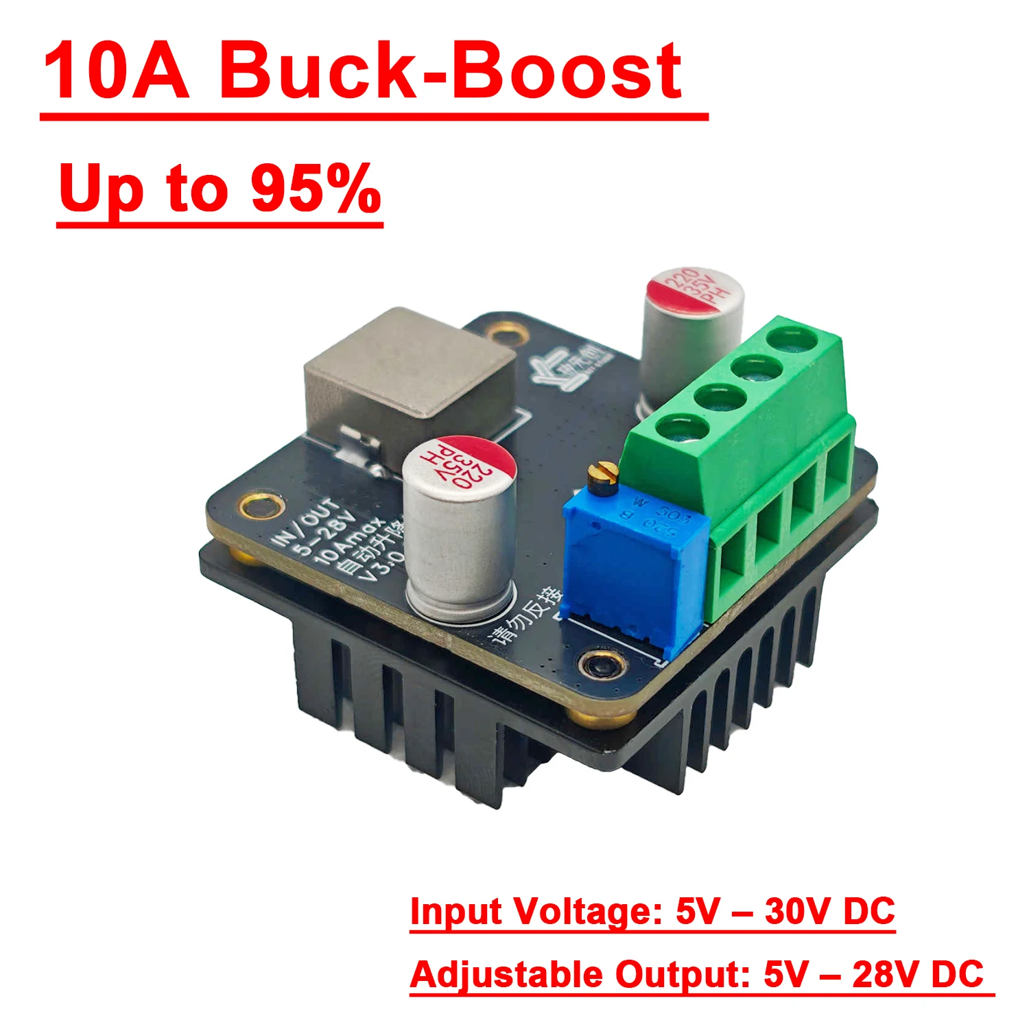 10A DC-DC Automatic Buck-Boost Converter 5V-28V to 9V 12V 15V 19V 24V Adjustable Power Supply for Car Solar Wind