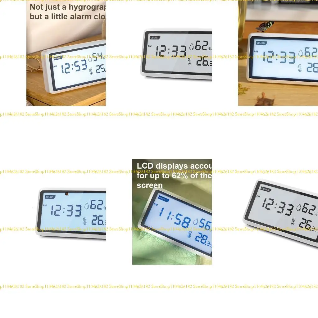 

Q2Q4 Desktop Temperature Humidity Measurement Meter Gauge with Time Display Thermometers Hygrometer for Home Baby Room Office