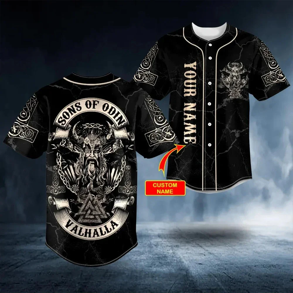 New Men's Customized Name Thor Hammer Tattood Skull Pattern 3D Printing Baseball Jersey Unisex Street Casual Baseball Shirt Top