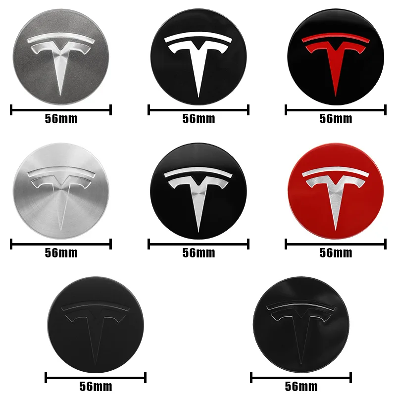 4Pcs 56mm Auto Center Wheel Hub Tyre Caps Rim Cover Sticker Badge Emblem Accessorie For Tesla Model 3 Model S X Model Y 2022