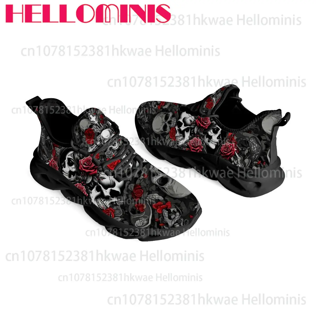 Men Women Adult Couple Gothic Skeleton Red Rose Cool Pattern Lightweight Sneakers Fashion Punk Casual Comfortable Walking Shoes
