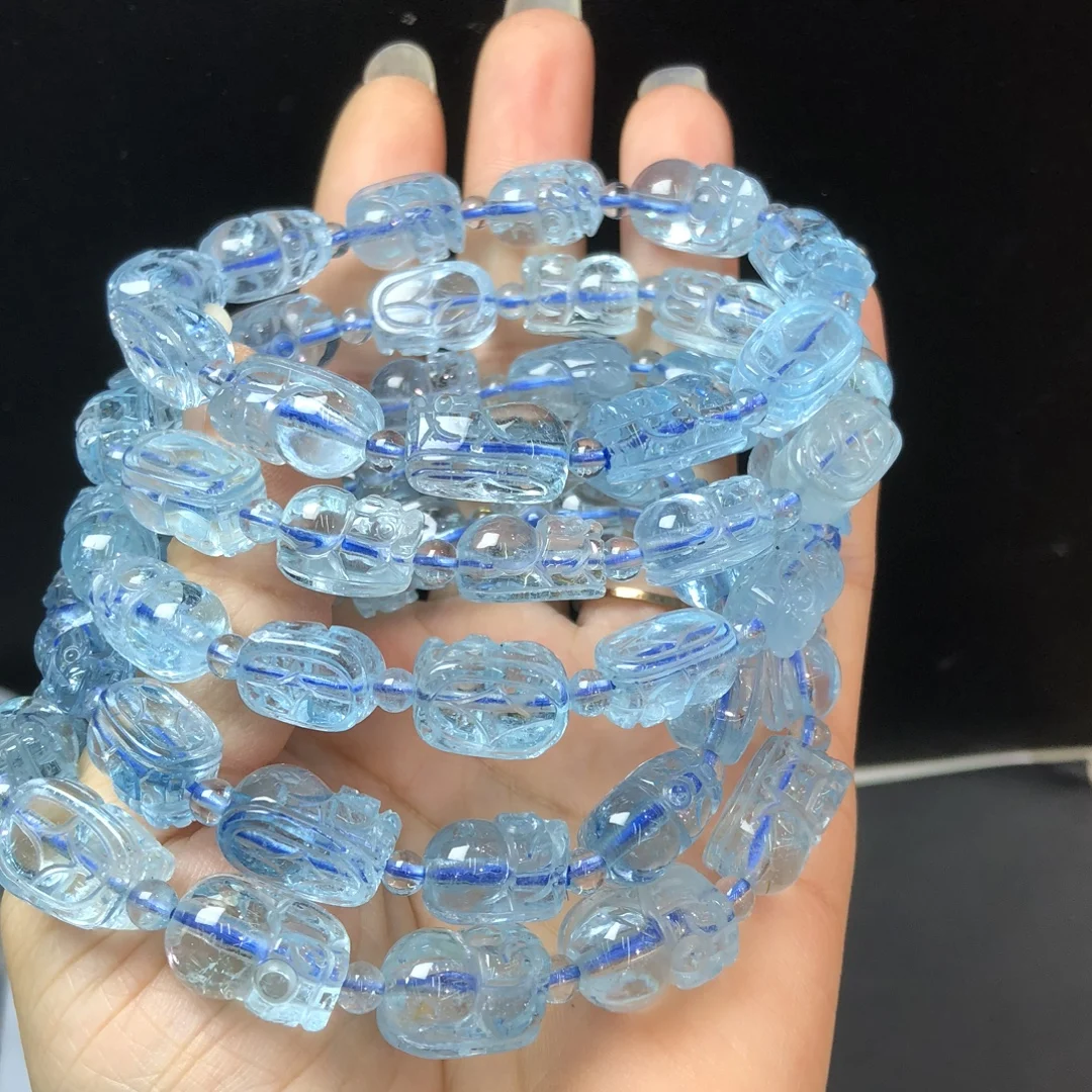 

1 шт. Fengbaowu натуральный синий топаз Pixiu браслет 10x15 мм животные бусины Рейки целебный камень модные ювелирные изделия подарок для женщин