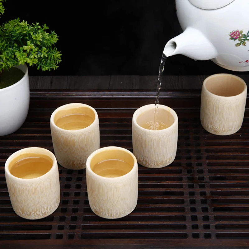 1PCS Natural Bamboo Teacup Chinese Wooden Water Cup Japanese