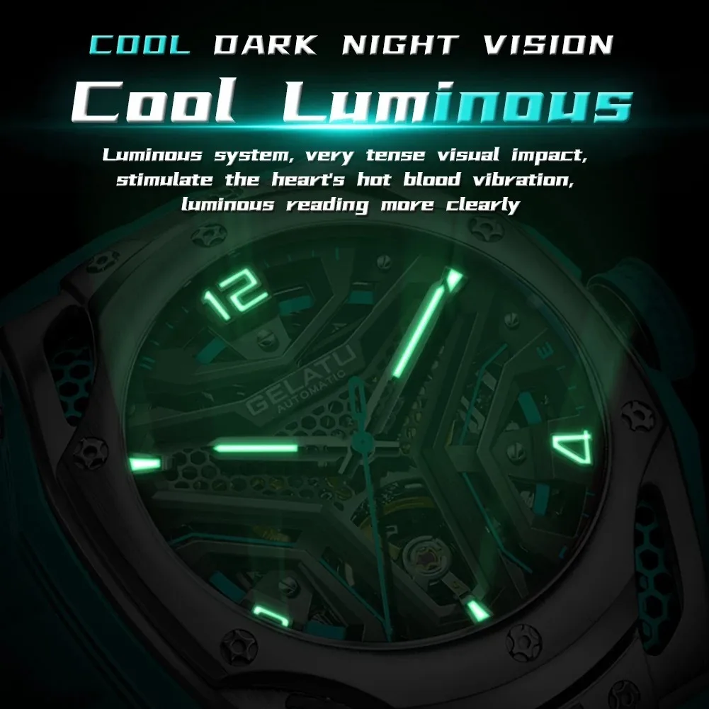 GELATU 6007 Top Marca de Luxo Relógio Masculino À Prova D 'Água Totalmente Automático Relógio Mecânico para Homem Esqueleto Safira Relógios Originais